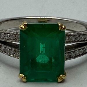 Saks Fifth Avenue Silver Ring with Green Gemstone